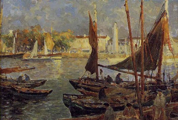 Le Port De La Rochelle Oil Painting by Paul Bernard Morchain