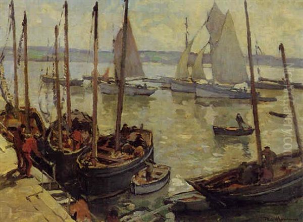 Bateaux De Peche A Quai Oil Painting by Paul Bernard Morchain