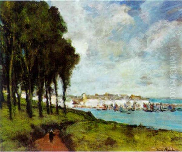 Le Port De Douarnenez Vu Des Plomarch Oil Painting by Paul Bernard Morchain