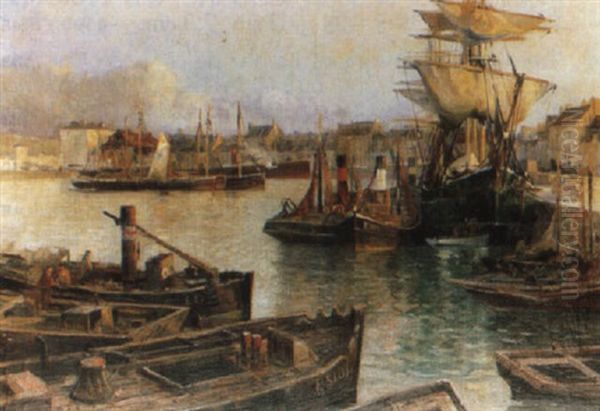 Bateaux Au Port De Boulogne Oil Painting by Paul Bernard Morchain