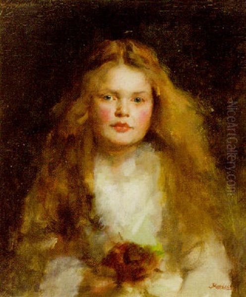 Portrait Of A Girl In A White Dress Oil Painting by Joseph Mordecai