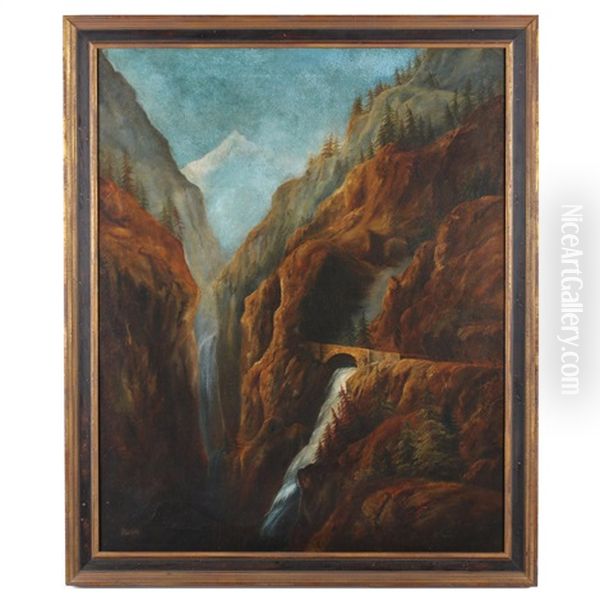 Gorge With Waterfalls Oil Painting by Gustav Adolph Mordt