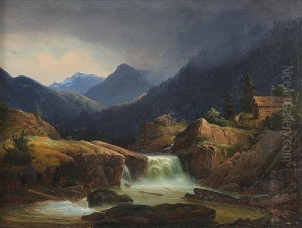 Landskap Med Foss Oil Painting by Gustav Adolph Mordt