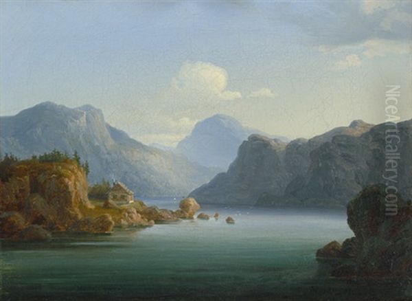 Norwegische Fjordlandschaften. 2 Gemalde, Je Oil Painting by Gustav Adolph Mordt