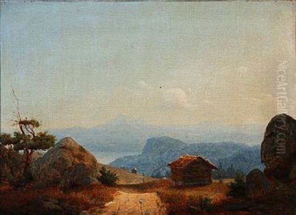 Norwegian Mountain Landscape Oil Painting by Gustav Adolph Mordt