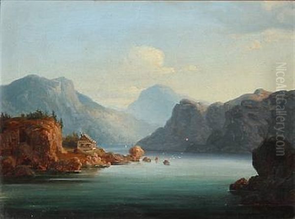 A Pair Of Fiord Scenes From Norway (pair) Oil Painting by Gustav Adolph Mordt