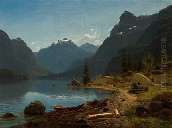 Vestlandsfjord Oil Painting by Gustav Adolph Mordt