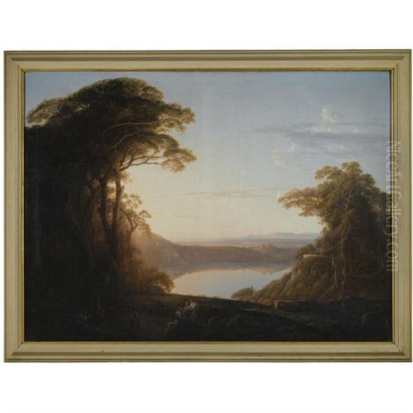 A View Of The Lake Of Nemi, Anciently Called Speculum Dianae, Near Rome Oil Painting by Jacob More