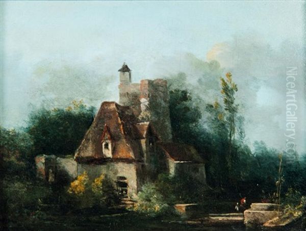 Paysage Avec Une Ferme Oil Painting by Louis Gabriel Moreau the Elder