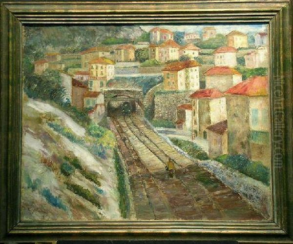 Railroad, Menton Oil Painting by Joseph Biel