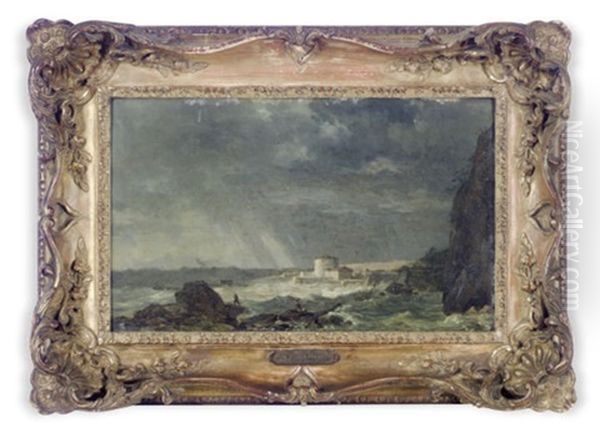 A Rocky Coastline Oil Painting by Louis Gabriel Moreau the Elder