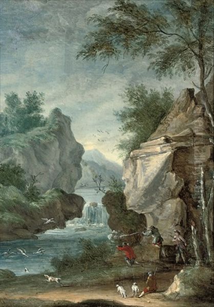 A Wooded River Landscape by Louis Gabriel Moreau the Elder