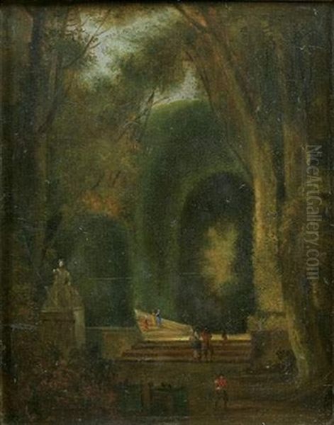 Promeneurs Dans Un Paysage Aux Grands Arbres Oil Painting by Louis Gabriel Moreau the Elder