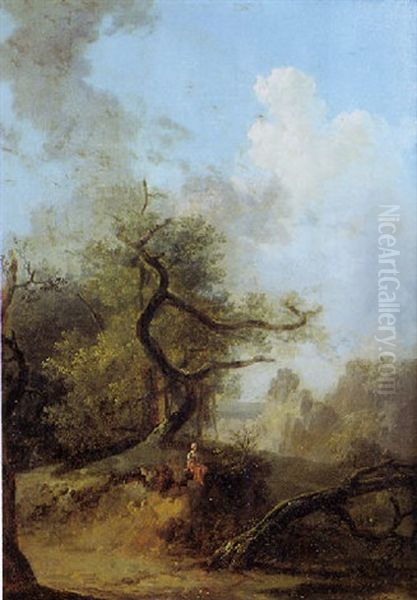 Personnage Dans Un Paysage Oil Painting by Louis Gabriel Moreau the Elder