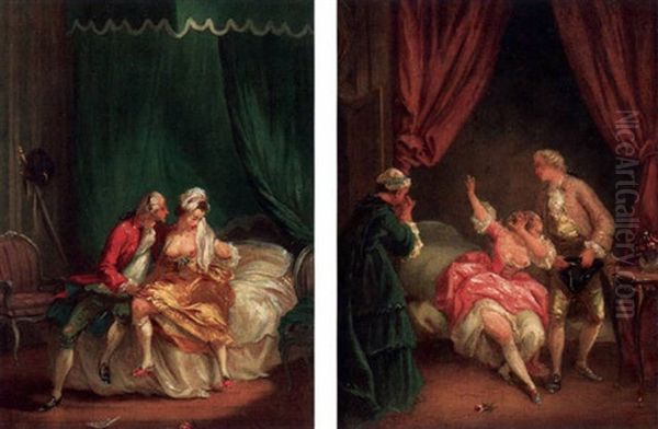 Dame, Kavalier Und Magd Im Boudoir Oil Painting by Louis Gabriel Moreau the Elder