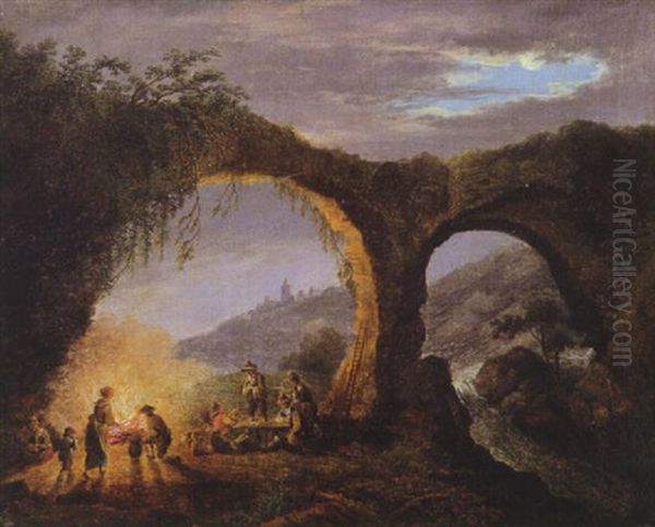 Nachtliche Landschaft Mit Bauern Oil Painting by Louis Gabriel Moreau the Elder