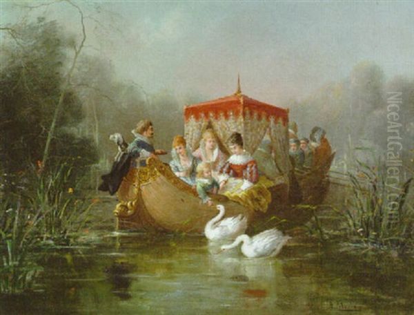 Boating Party Oil Painting by Adolph Ferdinand Moreau