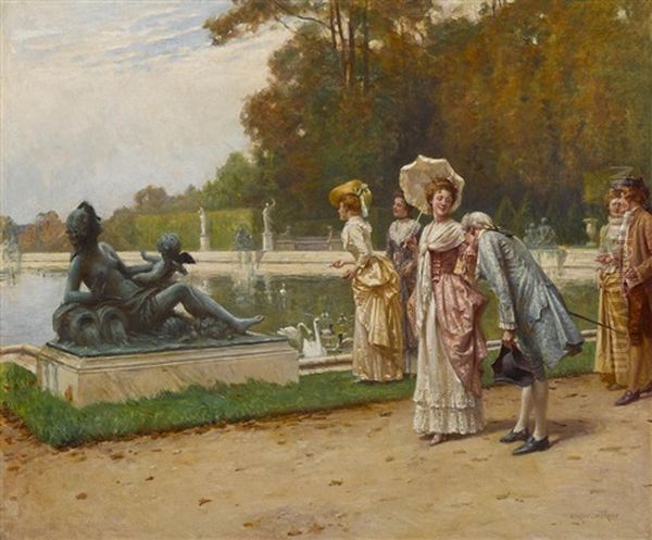 A Walk In The Park Oil Painting by Adrien Moreau