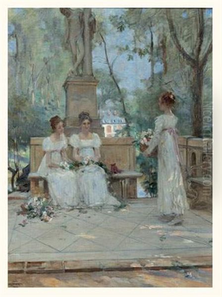 Elegantes Sur Une Terrasse Oil Painting by Adrien Moreau