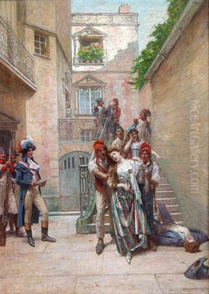 Une Arrestation Sous La Terreur Oil Painting by Adrien Moreau