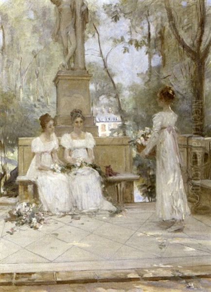 Elegantes Sur Une Terrasse Oil Painting by Adrien Moreau