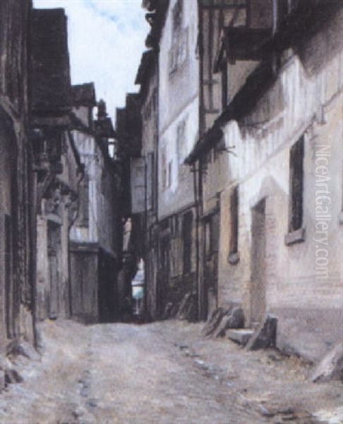 Rue Des Chats A Troyes Oil Painting by Adrien Moreau