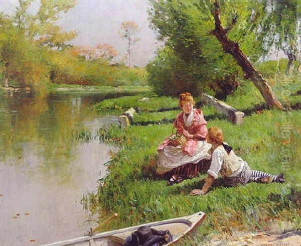 Summer Courtship Oil Painting by Adrien Moreau