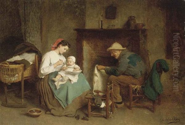 Feeding The Baby Oil Painting by Charles Moreau