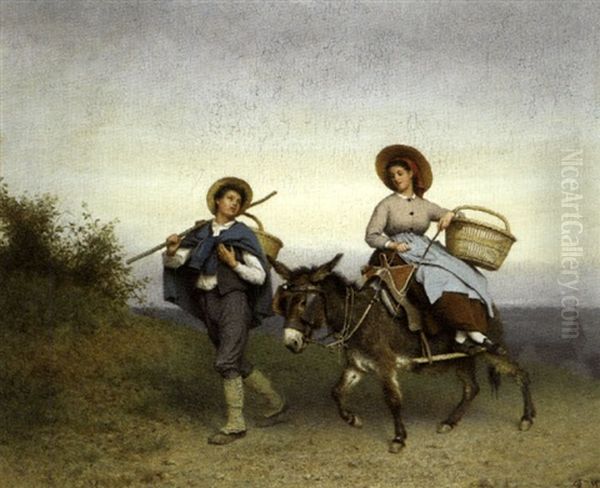 Retour Du Marche Oil Painting by Charles Moreau