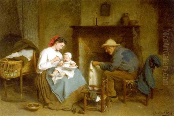 Feeding The Baby Oil Painting by Charles Moreau