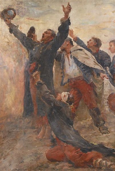 Soldats Criant Vive La France! Oil Painting by Georges Moreau