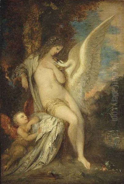 Leda, Le Cygne, Et L'amour Oil Painting by Gustave Moreau