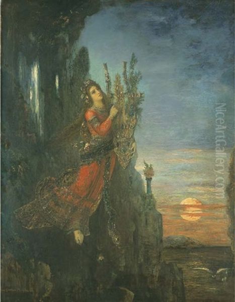 Sappho (se Jetant Du Sommet De La Roche De Leucade) Oil Painting by Gustave Moreau