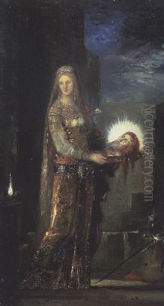 Salome Tenant La Tete De Saint Jean-baptiste Sur Un Plateau Oil Painting by Gustave Moreau