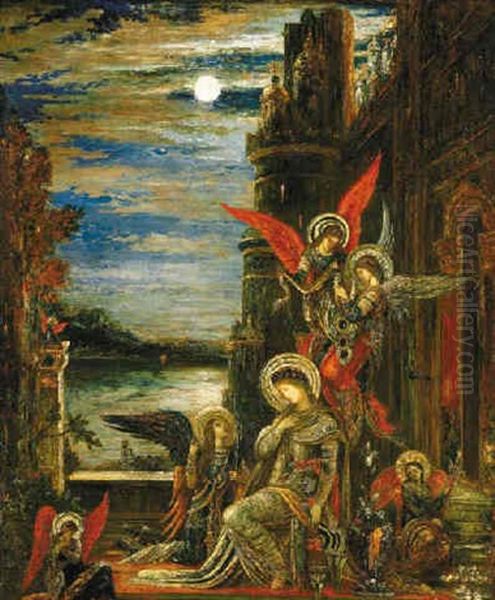 Sainte Cecile (les Anges Lui Annoncent Son Prochain Martyre) Oil Painting by Gustave Moreau