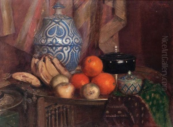 Nature Morte Aux Fruits Et Porcelaine Oil Painting by Henri Moreau