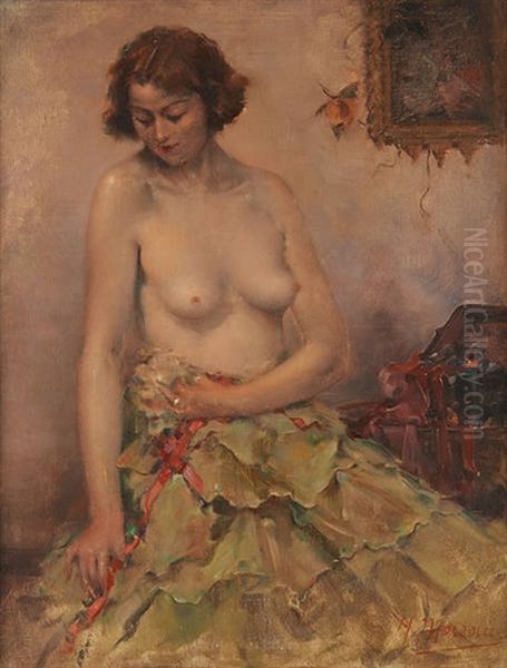 Jeune Femme Partiellement Denudee Oil Painting by Henri Moreau