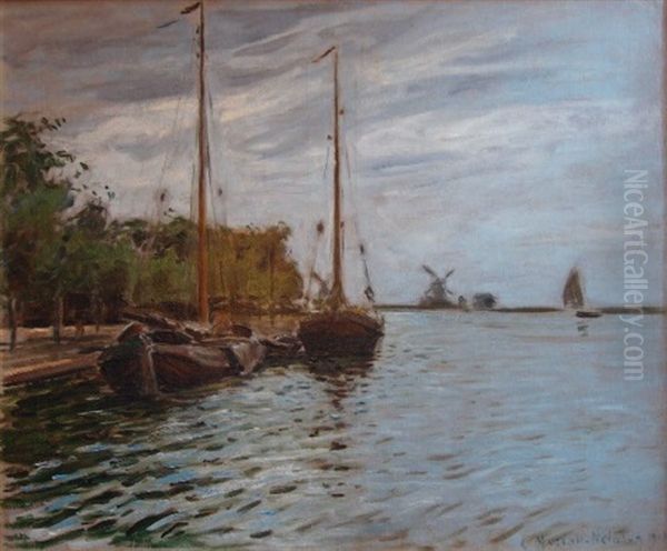 Canal Oil Painting by Etienne (Adolphe E. Auguste) Moreau-Nelaton