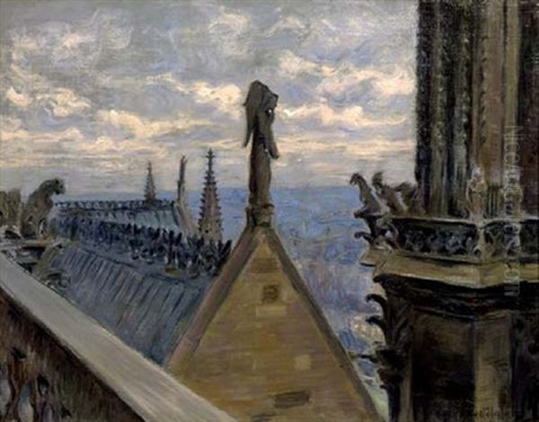 Vue De Paris Des Toits De Notre Dame Oil Painting by Etienne (Adolphe E. Auguste) Moreau-Nelaton