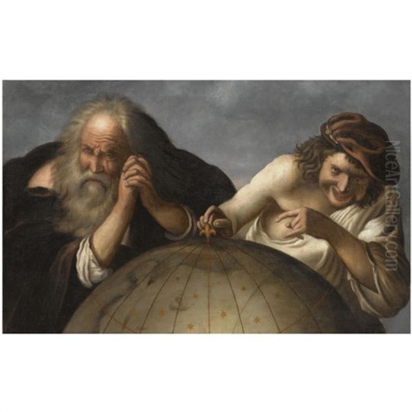 Democritus And Heraclitus Oil Painting by Johan Moreelse