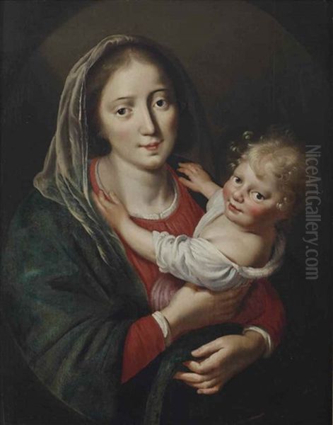 The Virgin And Child, In A Painted Oval Oil Painting by Paulus Moreelse