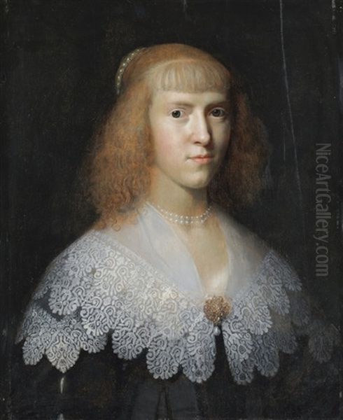 Portrait Einer Jungen Dame Mit Perlenkette Oil Painting by Paulus Moreelse