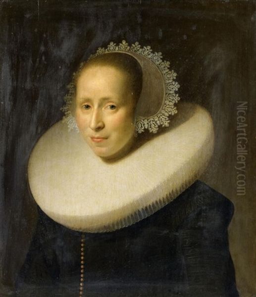 Bildnis Einer Dame In Einem Schwarzen Kleid, Mit Fraise Und Haarschmuck Oil Painting by Paulus Moreelse