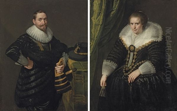 Portrait Of A Nobleman (+ Portrait Of A Noblewoman; Pair) Oil Painting by Paulus Moreelse