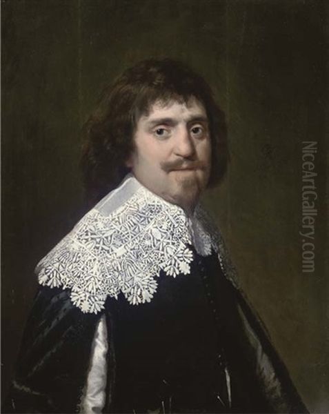 Portrait Of A Gentleman In A Black Slashed Doublet With A Lace Collar Oil Painting by Paulus Moreelse