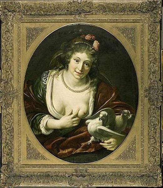 Venus Et Deux Pigeons Oil Painting by Paulus Moreelse