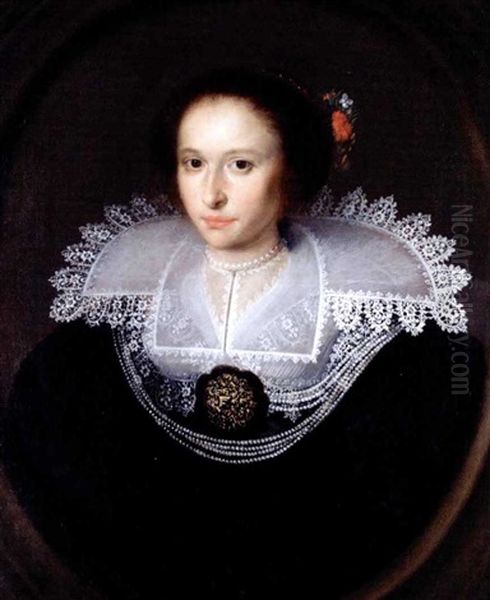 Portrait Of A Young Lady, Half Length, Wearing Black With An Elaborate White Ruff Oil Painting by Paulus Moreelse