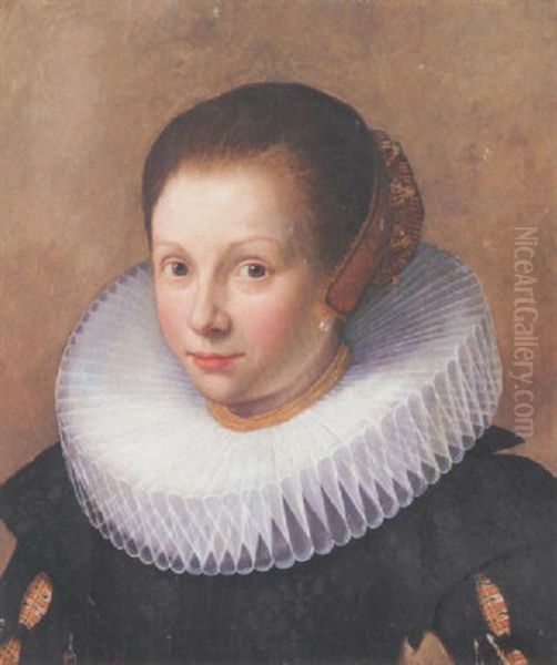 Portrait Of A Lady Wearing Black With A White Ruff And A Head-dress Oil Painting by Paulus Moreelse