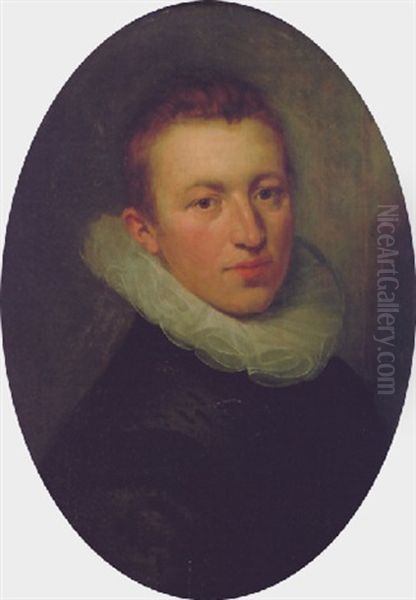 Portrait Of A Boy, Wearing A Black Embroidered Tunic And A White Ruff Collar Oil Painting by Paulus Moreelse