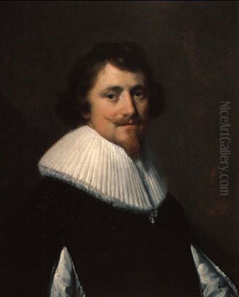 Portrait Of A Gentleman Wearing A Black Costume With Slashed Sleeves Oil Painting by Paulus Moreelse